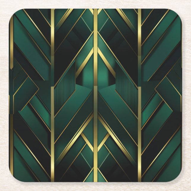 Green Deco Square Paper Coaster (Front)