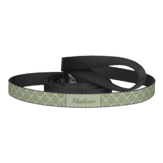 Green Decorative Damask Pattern & Custom Pet Name Leash