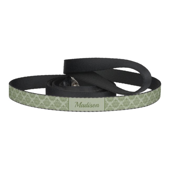 Green Decorative Damask Pattern & Custom Pet Name Leash (Handle)