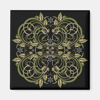 green decorative floral pattern magnet