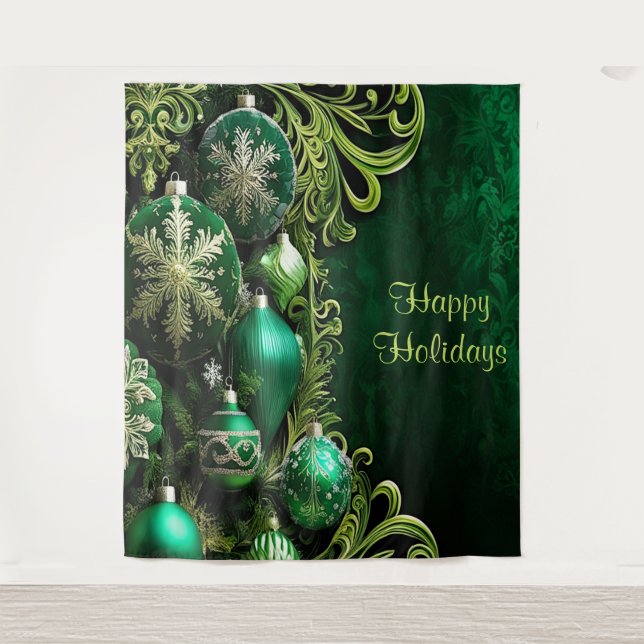 Green Decorative Ornaments Holiday Backdrop (Front)