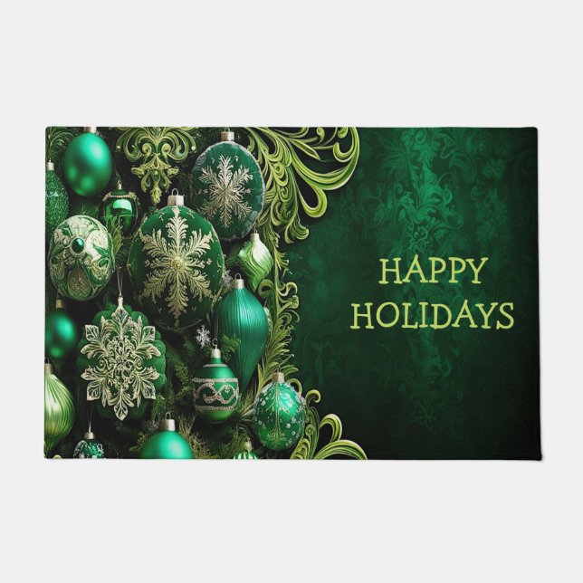 Green Decorative Ornaments Holiday Doormat (Front)