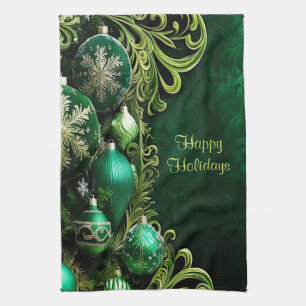 Green Decorative Ornaments Holiday Kitchen Towel
