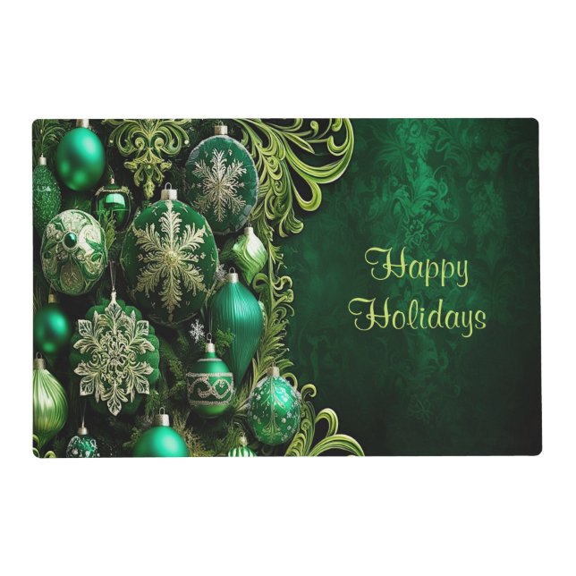 Green Decorative Ornaments Holiday Paper Placemat (Front)