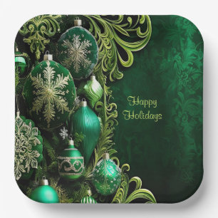 Green Decorative Ornaments Holiday Paper Plate