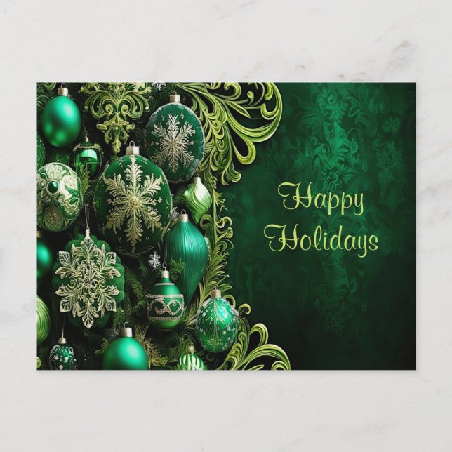 Green Decorative Ornaments Holiday Postcard (Front)
