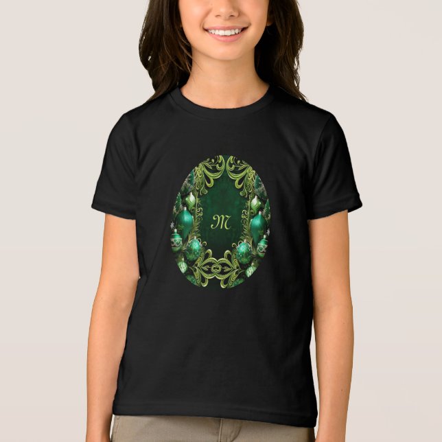Green Decorative Ornaments Holiday T-Shirt Tri-Blend Shirt (Front)