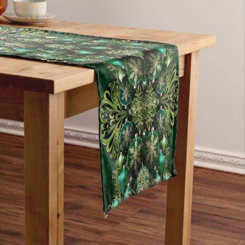 Green Decorative Ornaments Holiday Table Runner