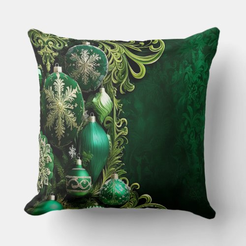 Green Decorative Ornaments Holiday Throw Pillow