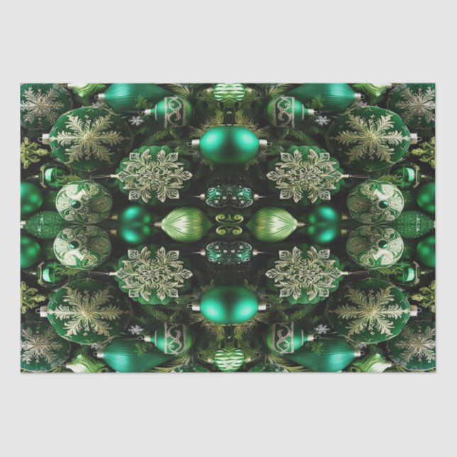 Green Decorative Ornaments Holiday Tissue Paper (Front)