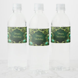 Green Decorative Ornaments Holiday Water Bottle Label