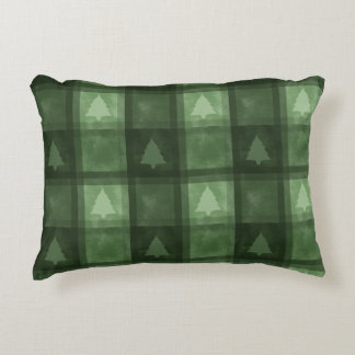 Green Decorative Plaid With Fir Trees Christmas Accent Pillow