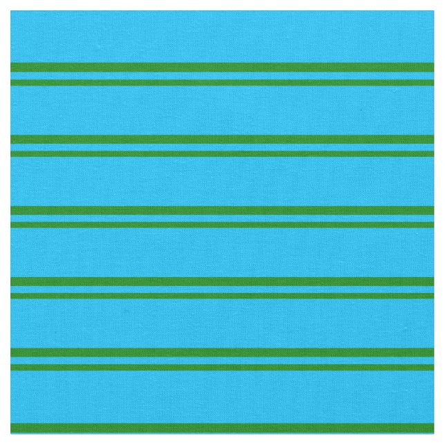 Green & Deep Sky Blue Lines Pattern Fabric (Close Up)