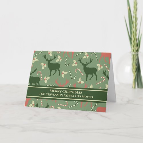 Green Deer Merry Christmas New Address Holiday Card