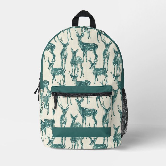 Green Deers Printed Backpack (Front)