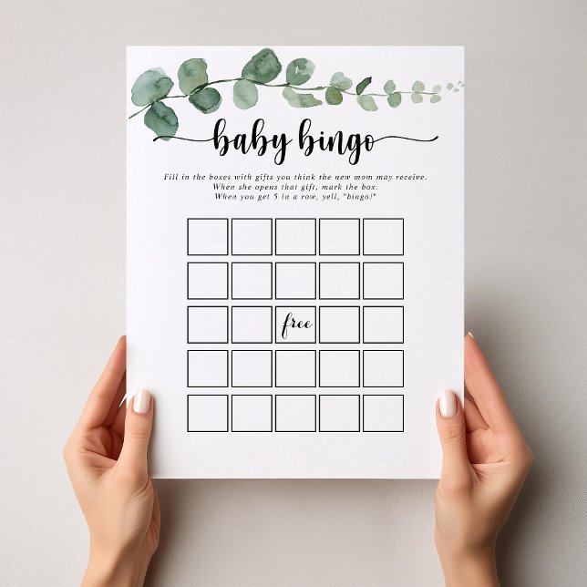 Green Delight Eucalyptus Baby Bingo Shower Game (Creator Uploaded)