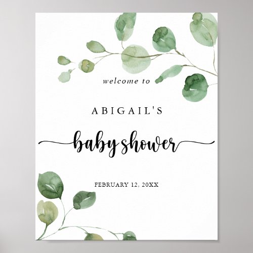 Green Delight Eucalyptus Baby Shower Welcome  Poster