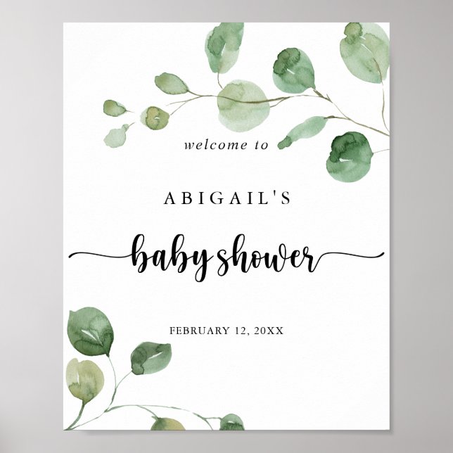 Green Delight Eucalyptus Baby Shower Welcome  Poster (Front)