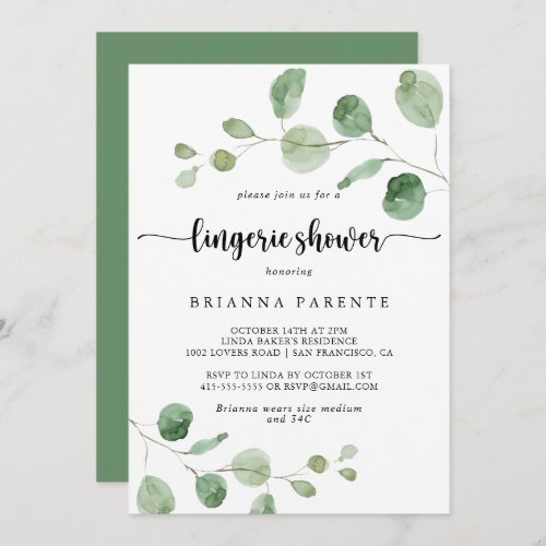Green Delight Eucalyptus Bridal Lingerie Shower   Invitation