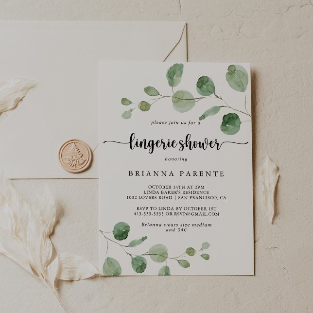 Green Delight Eucalyptus Bridal Lingerie Shower   Invitation (Creator Uploaded)
