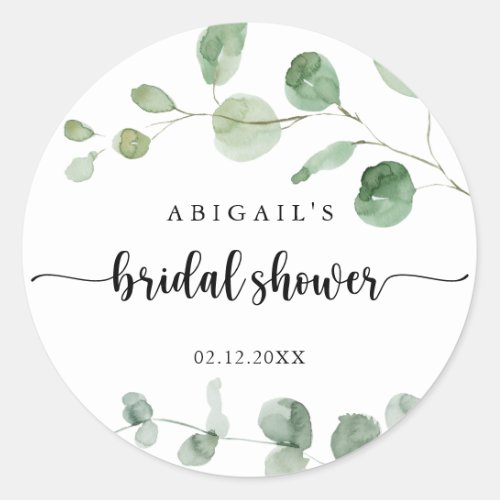 Green Delight Eucalyptus Bridal Shower Favor  Classic Round Sticker