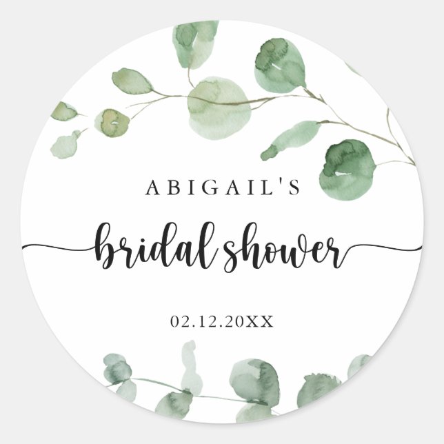 Green Delight Eucalyptus Bridal Shower Favor  Classic Round Sticker (Front)