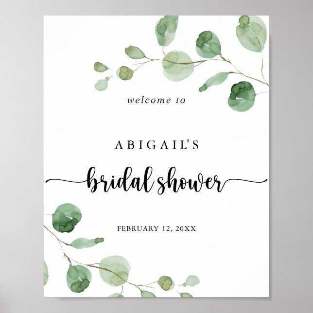Green Delight Eucalyptus Bridal Shower Welcome   Poster (Front)