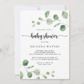Green Delight Eucalyptus Calligraphy Baby Shower  Invitation (Front)