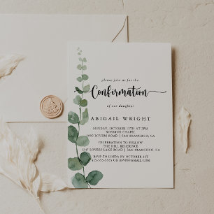 Green Delight Eucalyptus Calligraphy Confirmation Invitation