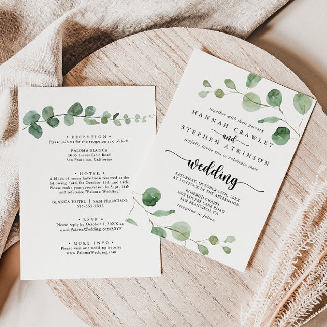 Green Delight Eucalyptus Front & Back Wedding  Invitation (Creator Uploaded)