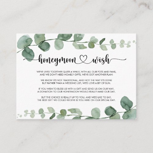 Green Delight Eucalyptus Honeymoon Wish  Enclosure Card