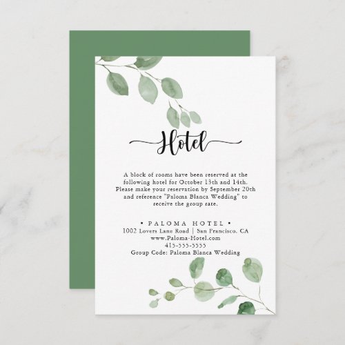 Green Delight Eucalyptus Hotel  Enclosure Card