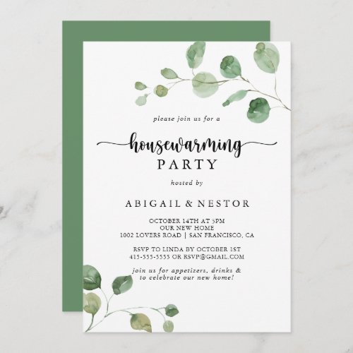 Green Delight Eucalyptus Housewarming Party  Invitation