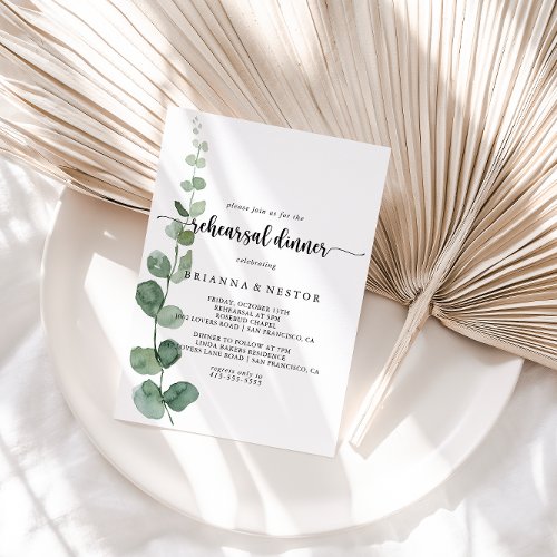 Green Delight Eucalyptus Rehearsal Dinner  Invitation