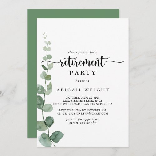 Green Delight Eucalyptus Retirement Party  Invitation