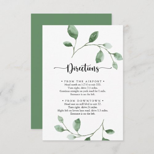 Green Delight Eucalyptus Wedding Directions   Enclosure Card