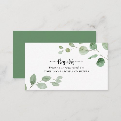 Green Delight Eucalyptus Wedding Gift Registry  Enclosure Card