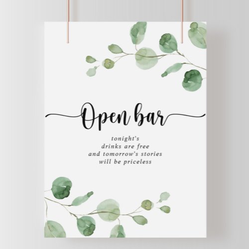 Green Delight Eucalyptus Wedding Open Bar Sign