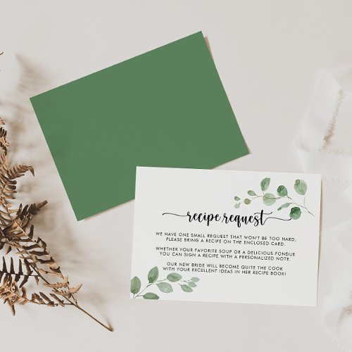 Green Delight Eucalyptus Wedding Recipe Request   Enclosure Card