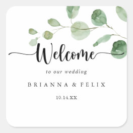 Green Delight Eucalyptus Wedding Welcome   Square Sticker