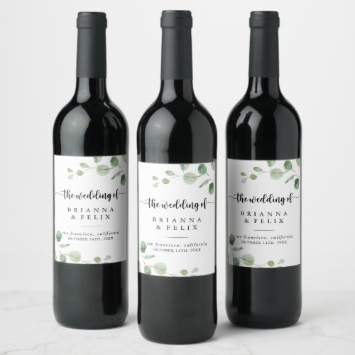 Green Delight Eucalyptus Wedding Wine Labels