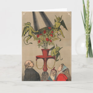 Green Demons Removing Cover From Bouquet Of Roses Card