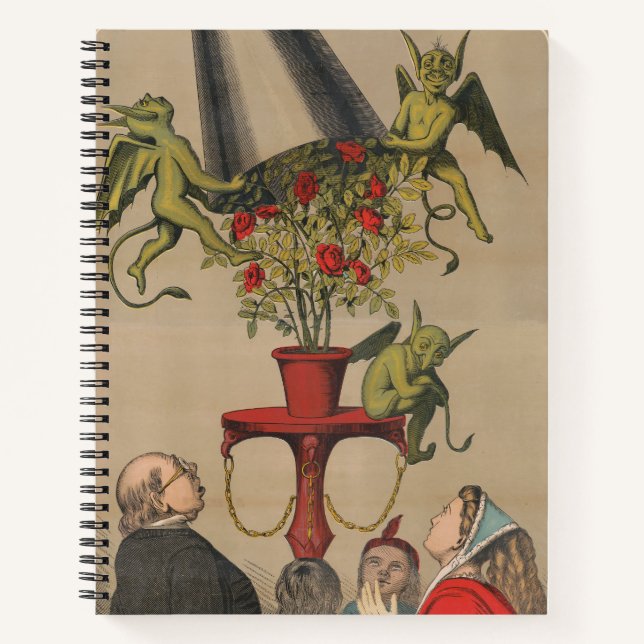 Green Demons Removing Cover From Bouquet Of Roses Notebook (Front)