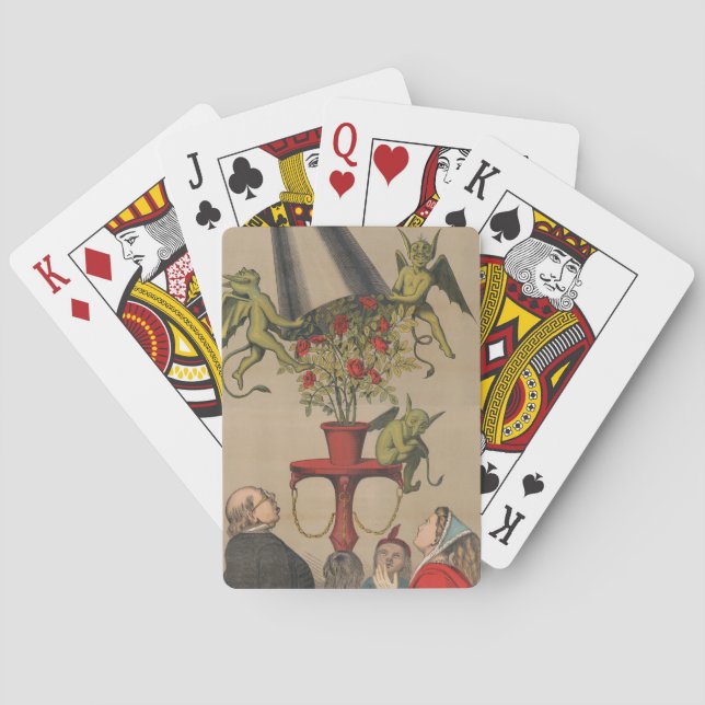 Green Demons Removing Cover From Bouquet Of Roses Poker Cards (Back)