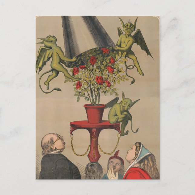 Green Demons Removing Cover From Bouquet Of Roses Postcard (Front)