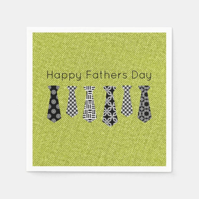 Green Denim Black Neck Ties Happy Fathers Day Napkins (Front)