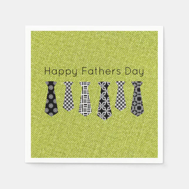 Green Denim Black Neck Ties Happy Fathers Day Napkins | Zazzle