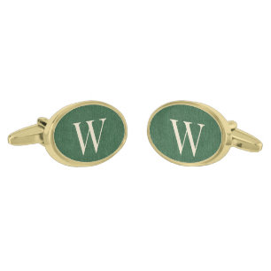 Green Denim Monogram Oval Gold-Plated Cufflinks