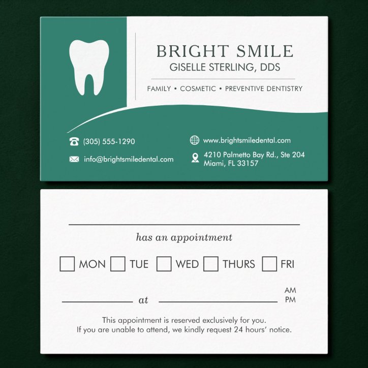 Green Dental Office Tooth Appointment Business Card