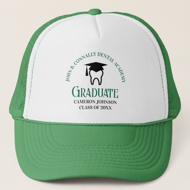 Green Dental School Custom Dentist Graduation Trucker Hat (Front)